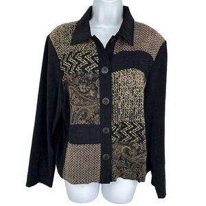 J. Jill Petite Vintage Long Sleeve Multi Textured Button Front Shirt Size 14